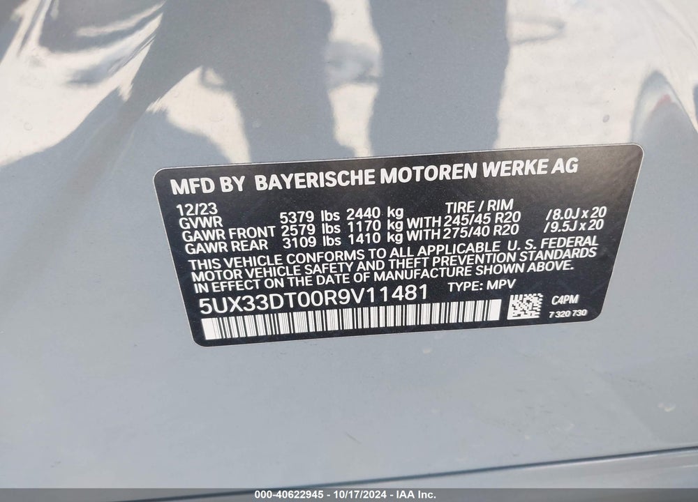 2024 BMW X4 XDRIVE30I VIN: 5UX33DT00R9V11481