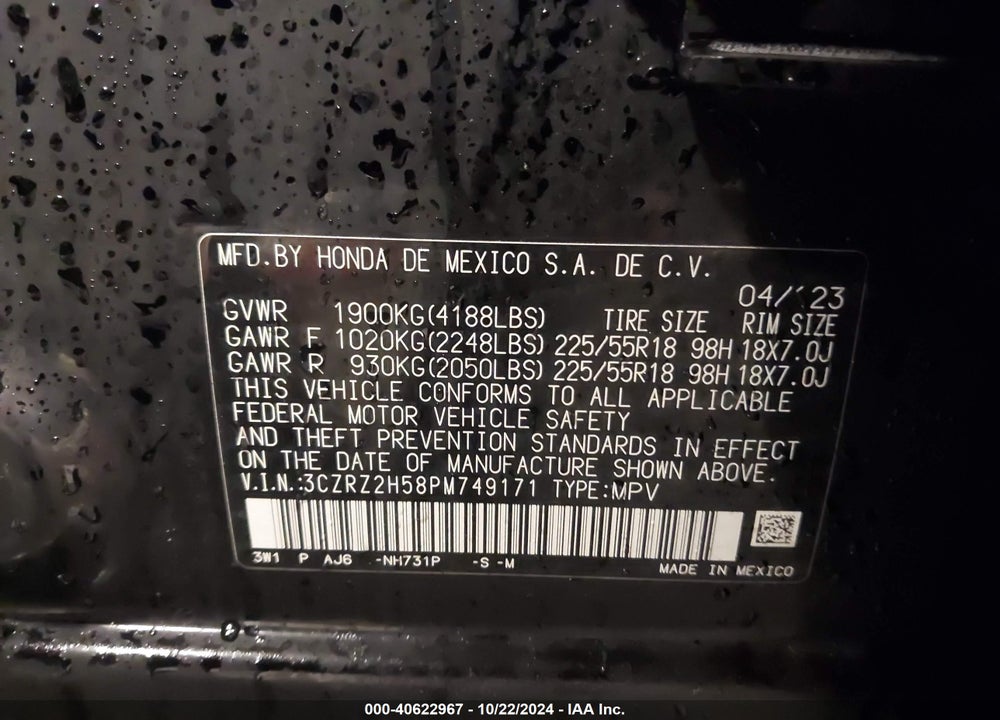 2023 HONDA HR-V AWD SPORT VIN: 3CZRZ2H58PM749171