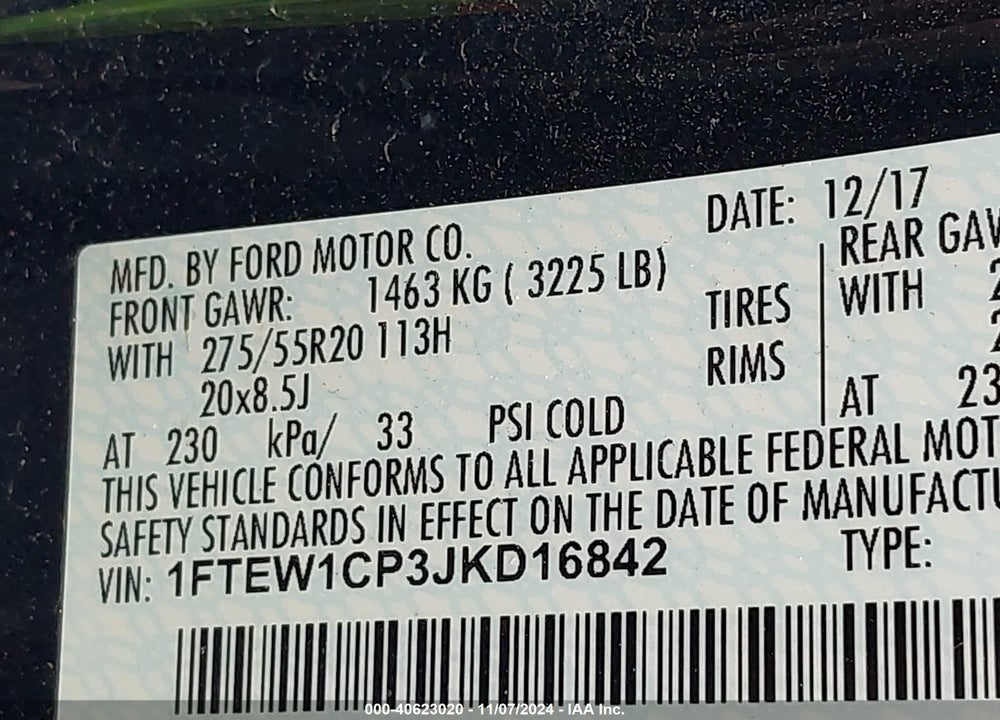 2018 FORD F-150 LARIAT VIN: 1FTEW1CP3JKD16842