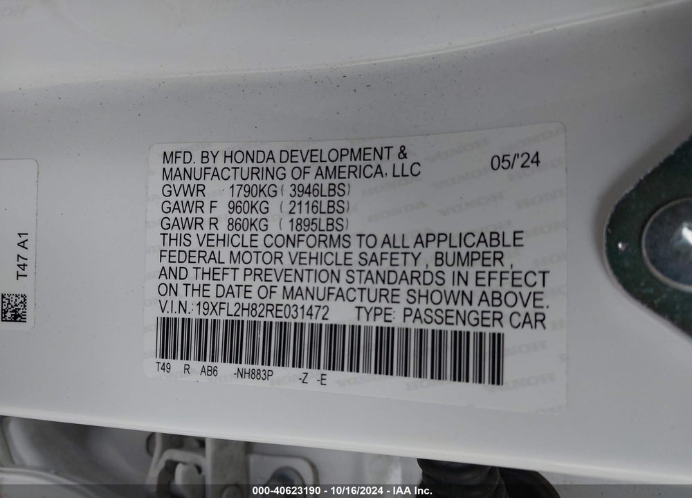 2024 HONDA CIVIC SPORT VIN: 19XFL2H82RE031472