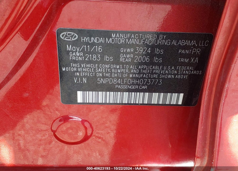 2017 HYUNDAI ELANTRA LIMITED VIN: 5NPD84LF0HH073773