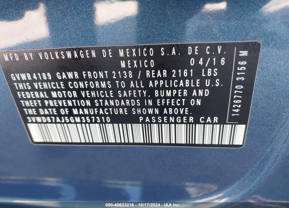 2016 VOLKSWAGEN JETTA 1.4T SE VIN: 3VWD67AJ5GM357310
