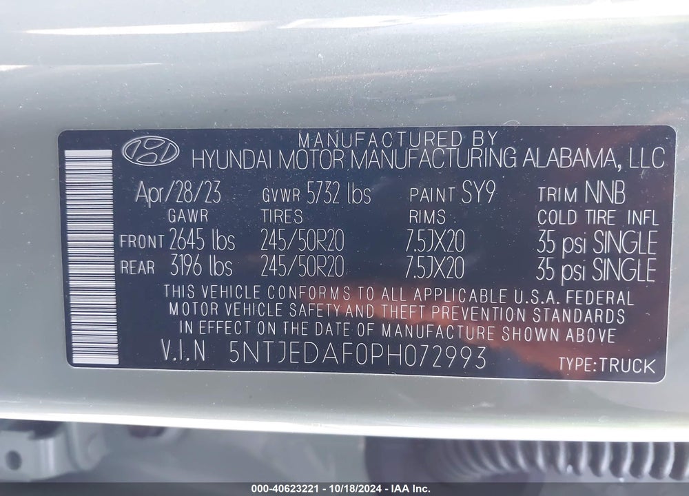 2023 HYUNDAI SANTA CRUZ LIMITED VIN: 5NTJEDAF0PH072993