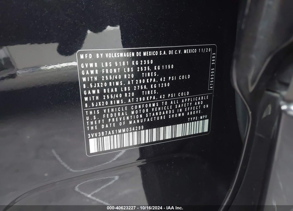 2021 VOLKSWAGEN TIGUAN 2.0T SE/2.0T SE R-LINE BLACK/2.0T SEL VIN: 3VV3B7AX1MM034299