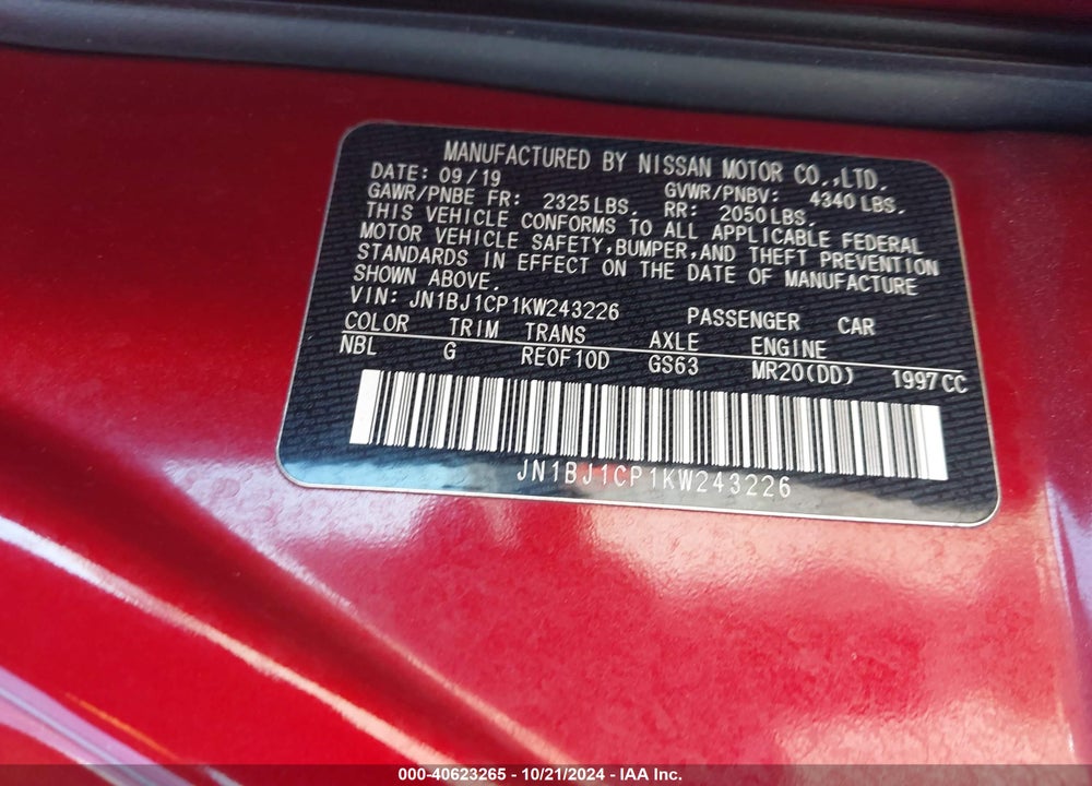2019 NISSAN ROGUE SPORT S VIN: JN1BJ1CP1KW243226