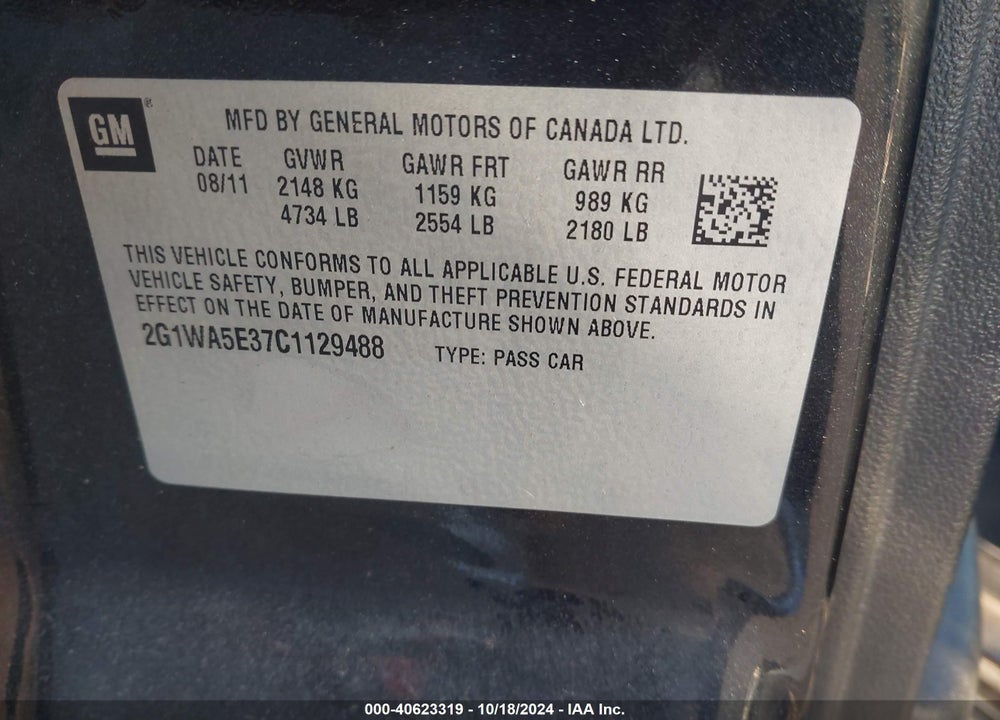 2012 CHEVROLET IMPALA LS VIN: 2G1WA5E37C1129488