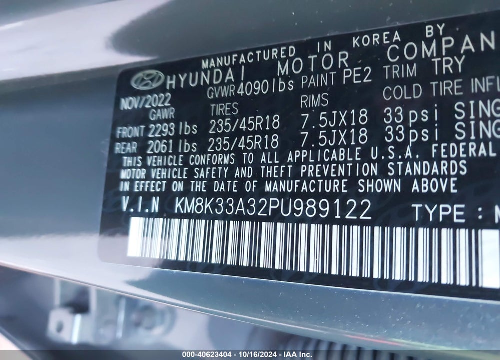 2023 HYUNDAI KONA N LINE VIN: KM8K33A32PU989122