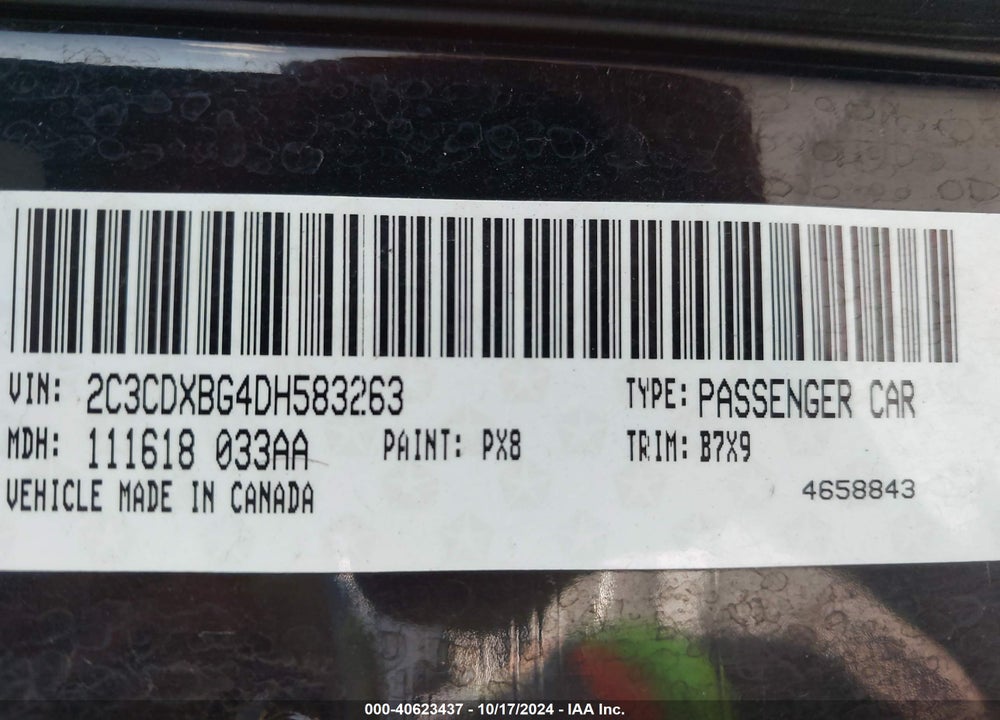 2013 DODGE CHARGER SE VIN: 2C3CDXBG4DH583263