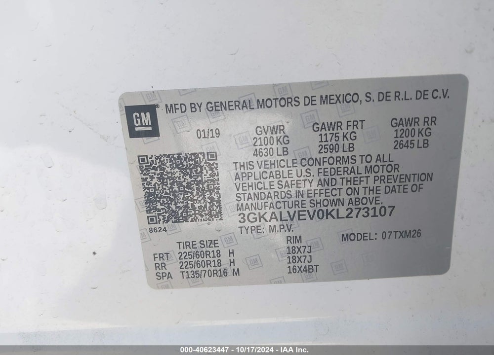 2019 GMC TERRAIN VIN: 3GKALVEV0KL273107