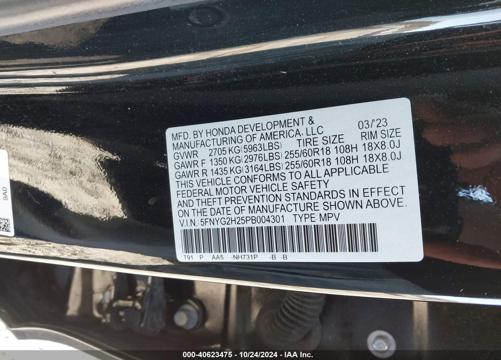 2023 HONDA PILOT 2WD LX VIN: 5FNYG2H25PB004301