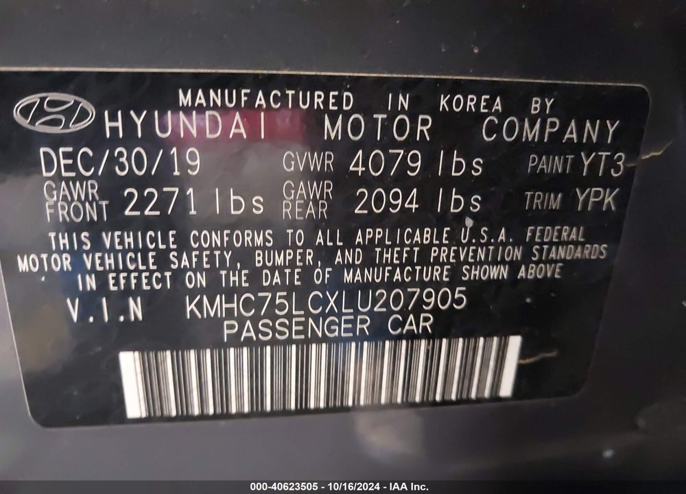 2020 HYUNDAI IONIQ HYBRID SE VIN: KMHC75LCXLU207905