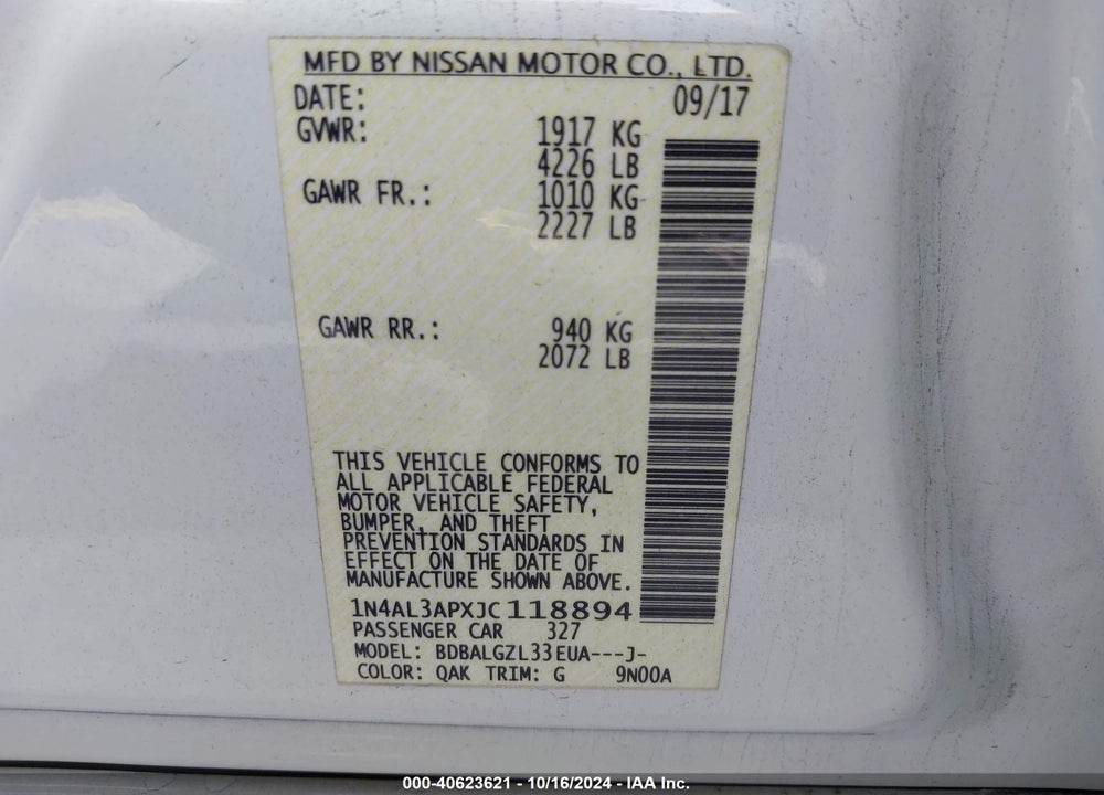 2018 NISSAN ALTIMA 2.5 S VIN: 1N4AL3APXJC118894