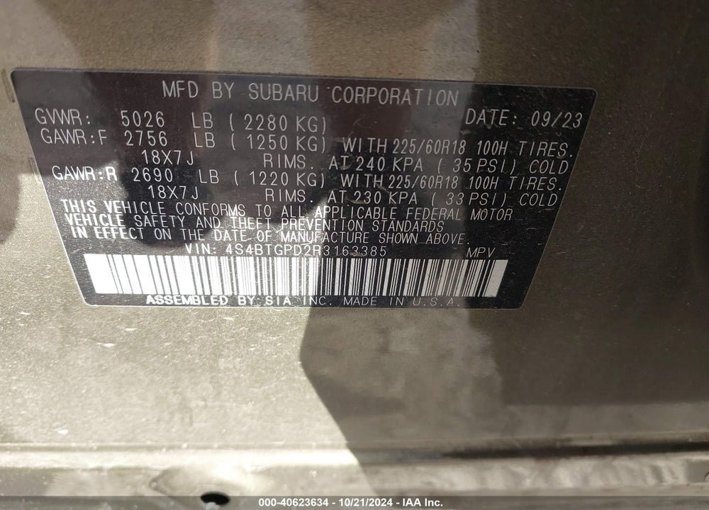 2024 SUBARU OUTBACK TOURING XT VIN: 4S4BTGPD2R3163385