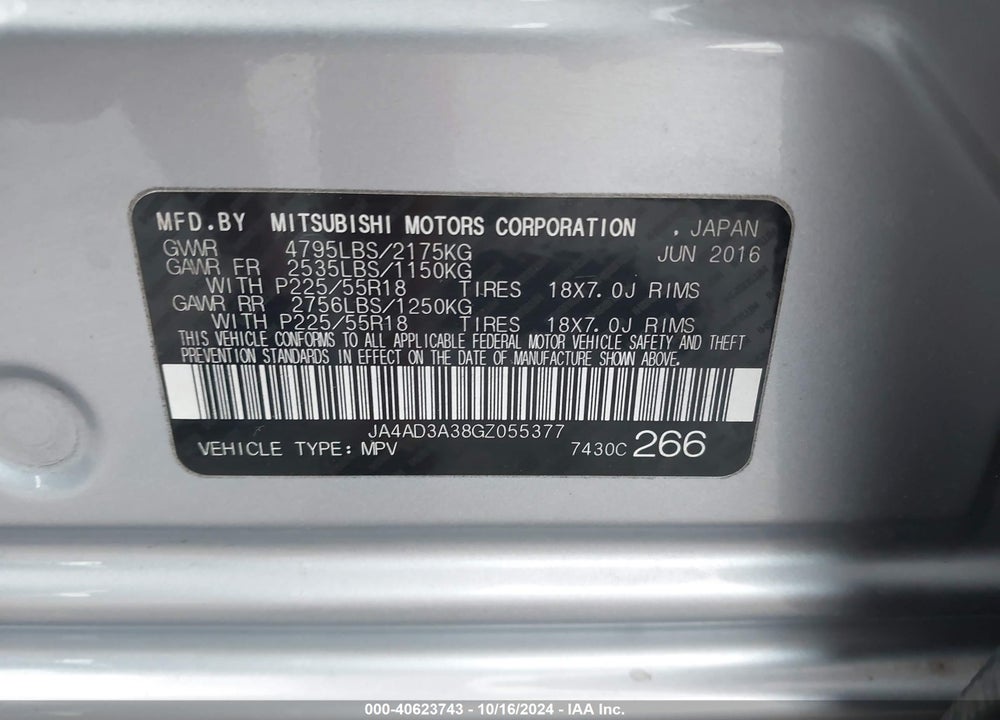 2016 MITSUBISHI OUTLANDER SEL VIN: JA4AD3A38GZ055377