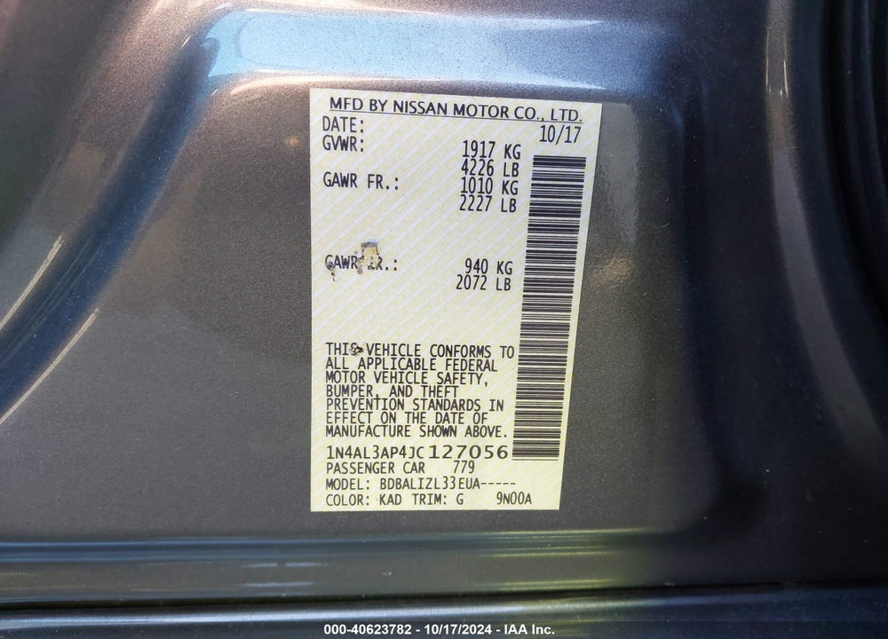 2018 NISSAN ALTIMA 2.5 SV VIN: 1N4AL3AP4JC127056
