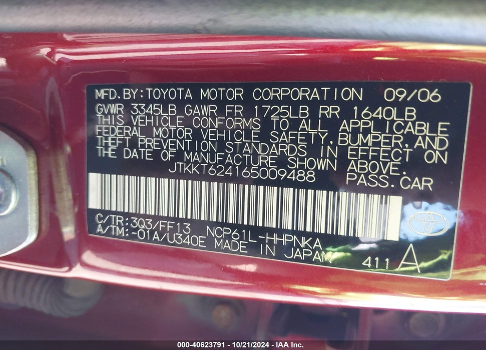 2006 SCION XA VIN: JTKKT624165009488