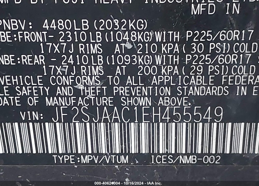 2014 SUBARU FORESTER 2.5I VIN: JF2SJAAC1EH455549