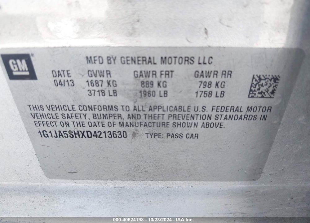 2013 CHEVROLET SONIC LS AUTO VIN: 1G1JA5SHXD4213630