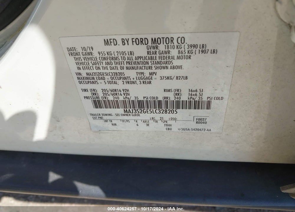 2020 FORD ECOSPORT SE VIN: MAJ3S2GE5LC328205