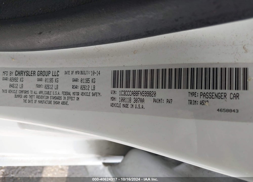 2015 CHRYSLER 200 LIMITED VIN: 1C3CCCAB8FN599820
