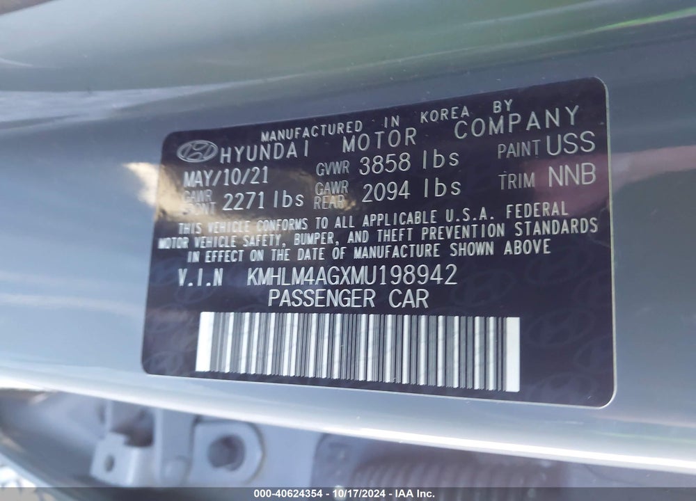 2021 HYUNDAI ELANTRA SEL VIN: KMHLM4AGXMU198942