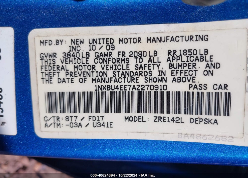 2010 TOYOTA COROLLA S VIN: 1NXBU4EE7AZ270910