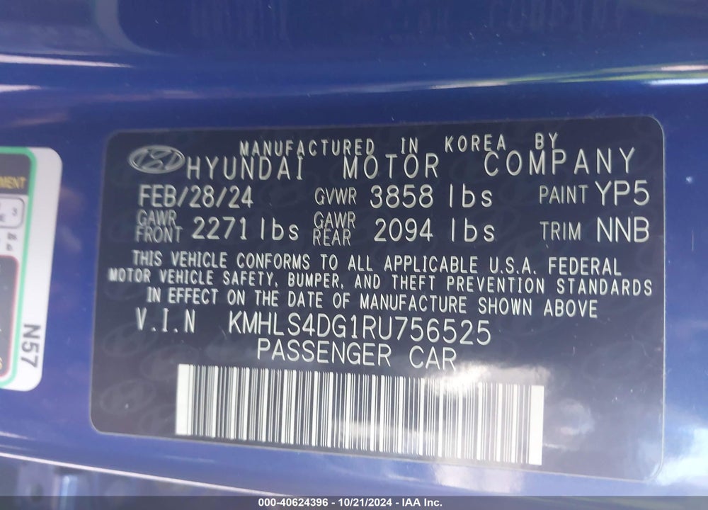 2024 HYUNDAI ELANTRA SEL VIN: KMHLS4DG1RU756525