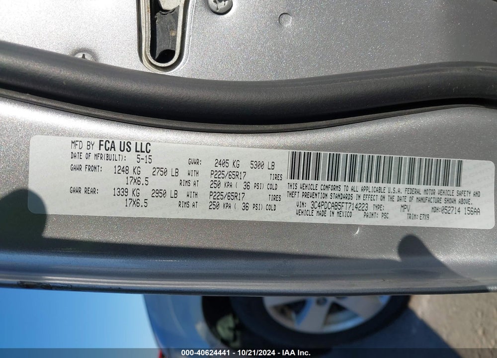 2015 DODGE JOURNEY SE VIN: 3C4PDCAB5FT714223