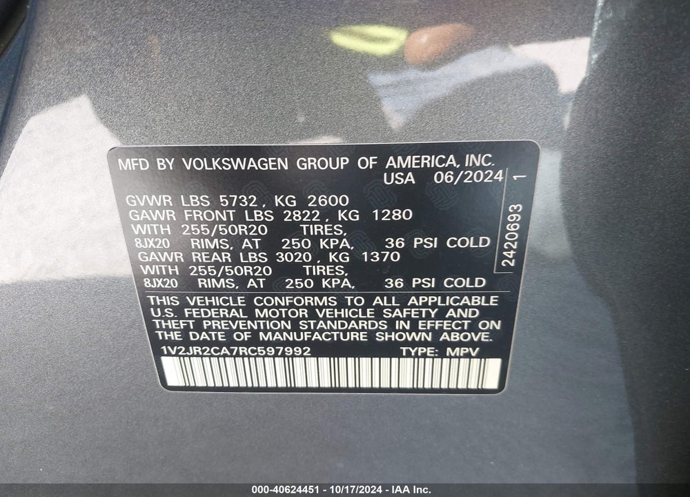 2024 VOLKSWAGEN ATLAS 2.0T SE W/TECHNOLOGY VIN: 1V2JR2CA7RC597992