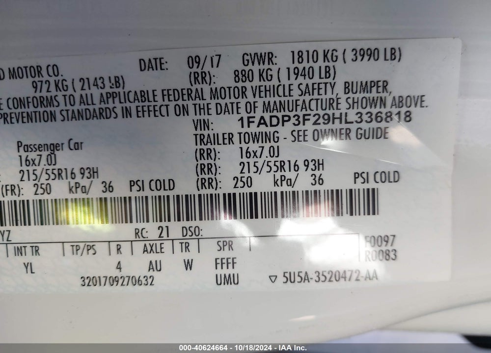 2017 FORD FOCUS SE VIN: 1FADP3F29HL336818