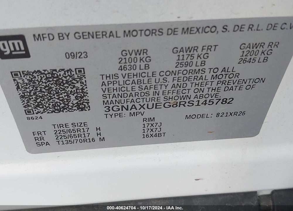 2024 CHEVROLET EQUINOX AWD LT VIN: 3GNAXUEG8RS145782