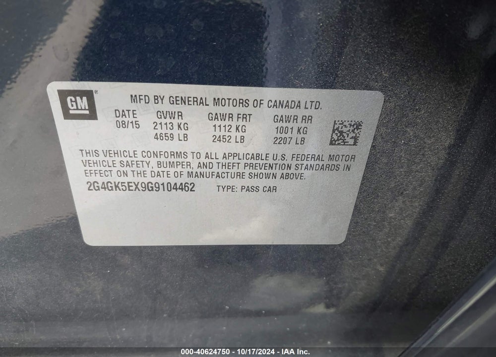2016 BUICK REGAL TURBO VIN: 2G4GK5EX9G9104462