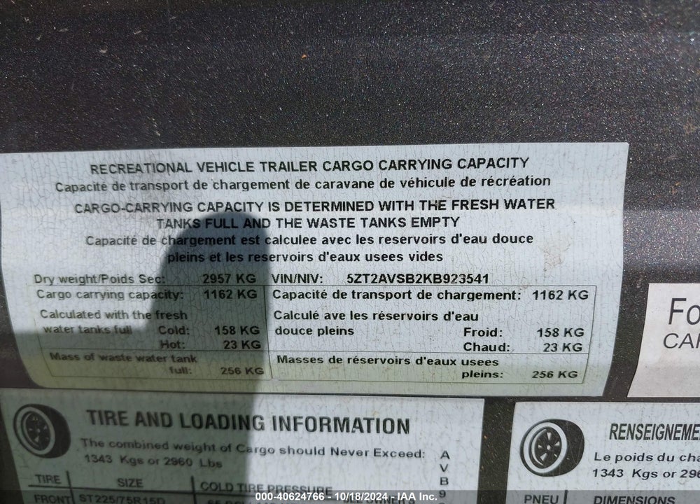 2019 COUGAR M-27 RBS ATI VIN: 5ZT2AVSB2KC923541