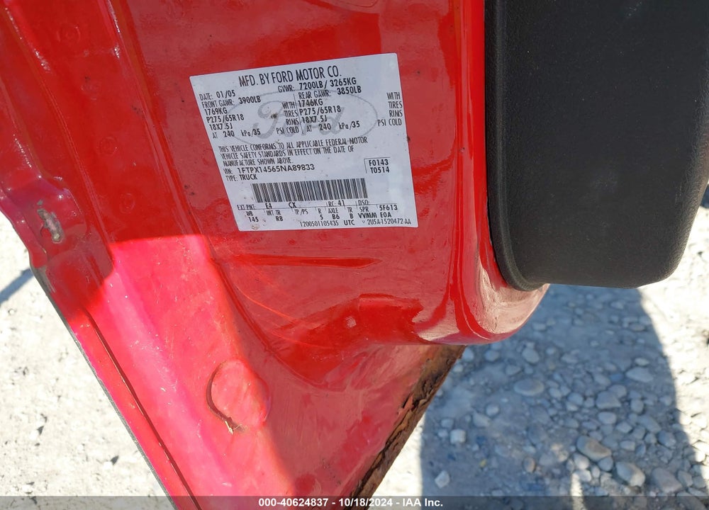 2005 FORD F-150 FX4/LARIAT/XL/XLT VIN: 1FTPX14565NA89833