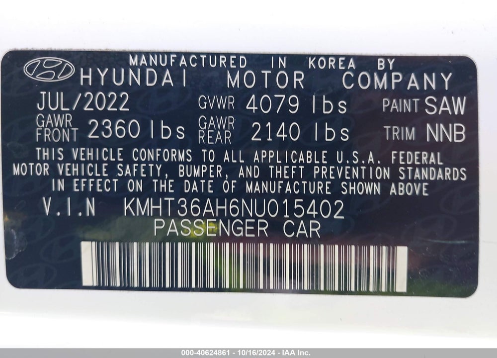 2022 HYUNDAI VELOSTER N VIN: KMHT36AH6NU015402