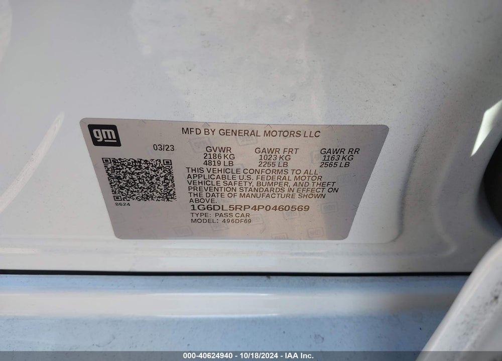 2023 CADILLAC CT4-V V-SERIES BLACKWING VIN: 1G6DL5RP4P0460569