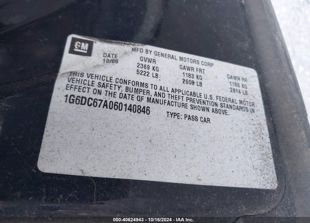 2006 CADILLAC STS V8 VIN: 1G6DC67A060140846