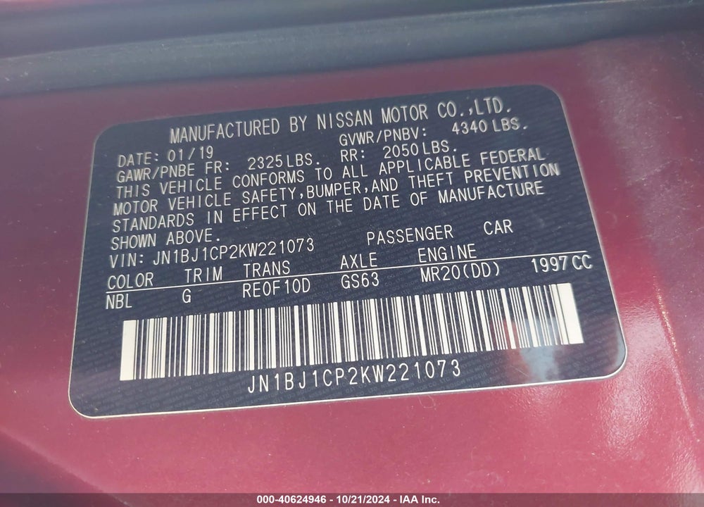 2019 NISSAN ROGUE SPORT S VIN: JN1BJ1CP2KW221073