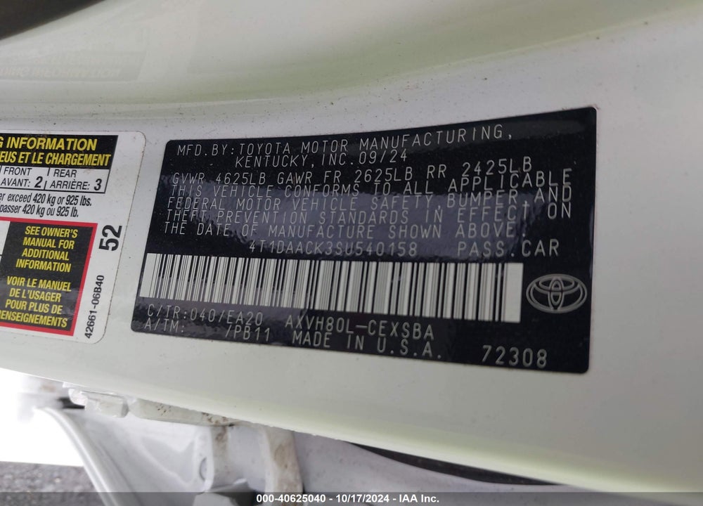 2025 TOYOTA CAMRY SE VIN: 4T1DAACK3SU540158