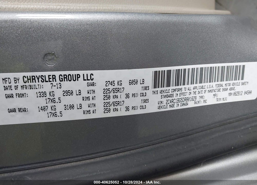 2013 CHRYSLER TOWN & COUNTRY TOURING VIN: 2C4RC1BG5DR801629