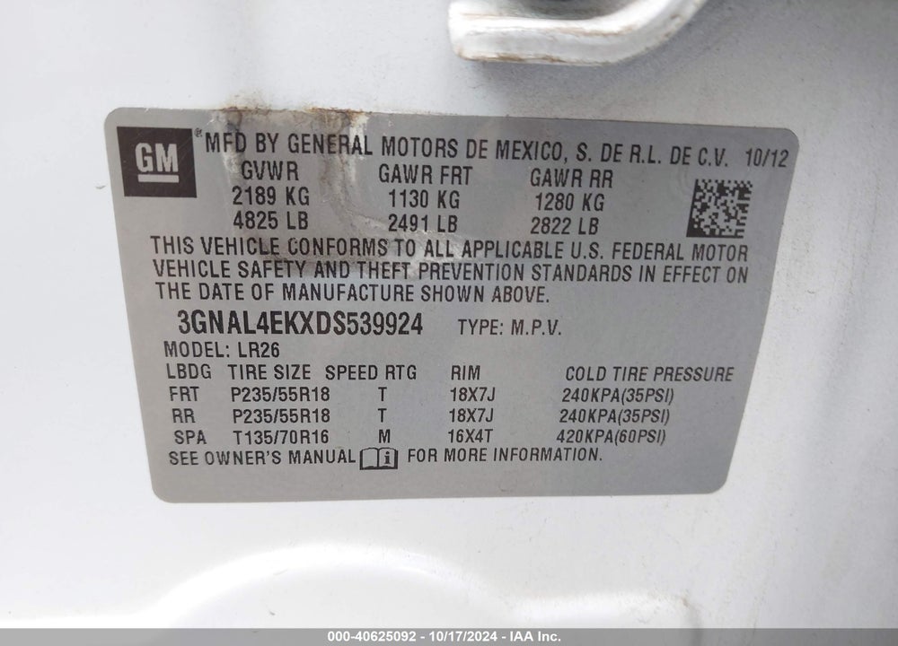 2013 CHEVROLET CAPTIVA SPORT LTZ VIN: 3GNAL4EKXDS539924