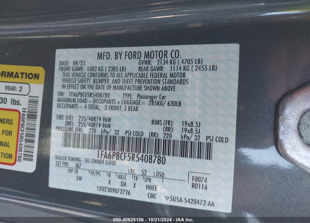 2024 FORD MUSTANG GT PREMIUM VIN: 1FA6P8CF5R5408780