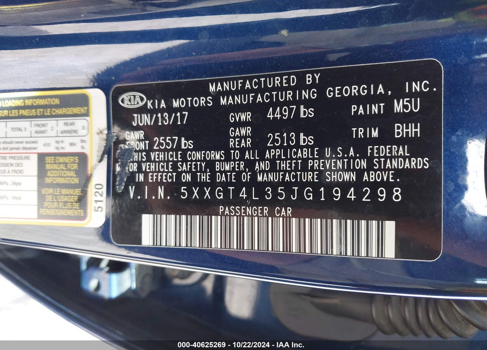 2018 KIA OPTIMA LX VIN: 5XXGT4L35JG194298