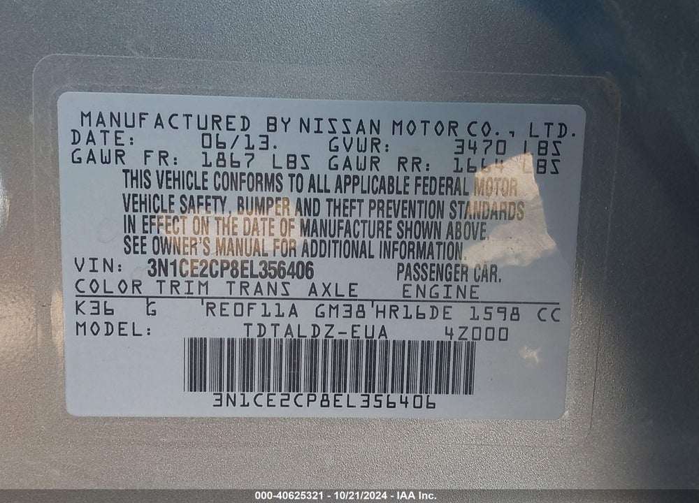 2014 NISSAN VERSA NOTE SV VIN: 3N1CE2CP8EL356406