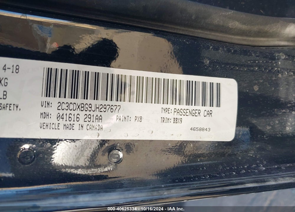 2018 DODGE CHARGER VIN: 2C3CDXBG9JH297677