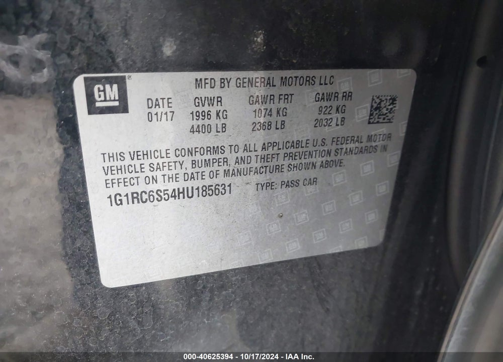 2017 CHEVROLET VOLT LT VIN: 1G1RC6S54HU185631