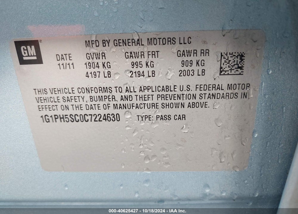 2012 CHEVROLET CRUZE LTZ VIN: 1G1PH5SC0C7224630