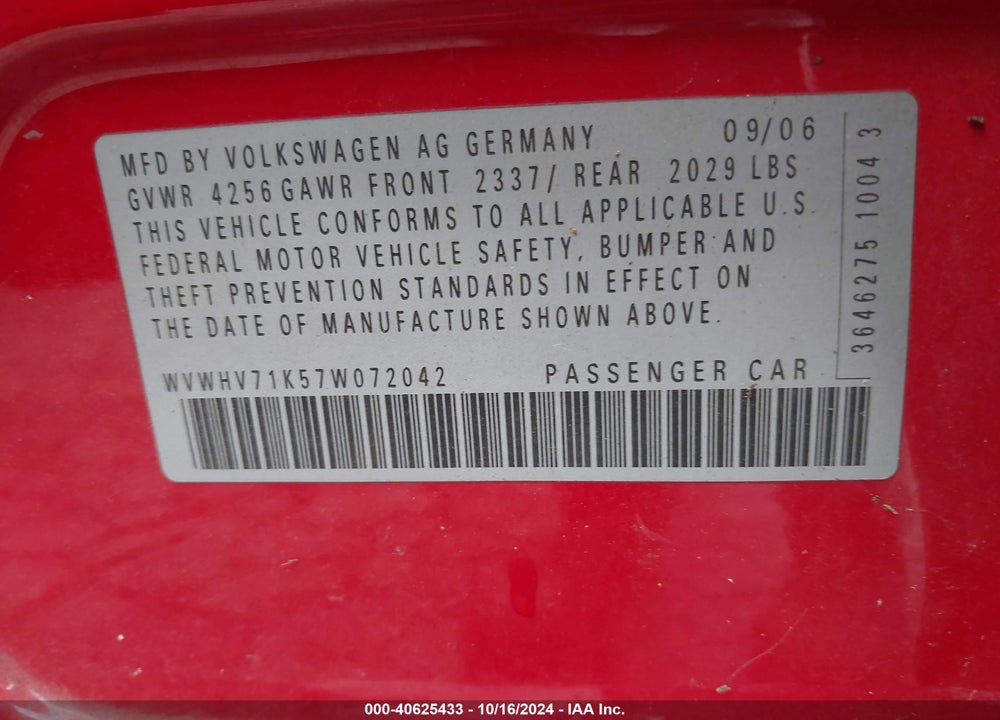 2007 VOLKSWAGEN GTI 4-DOOR VIN: WVWHV71K57W072042