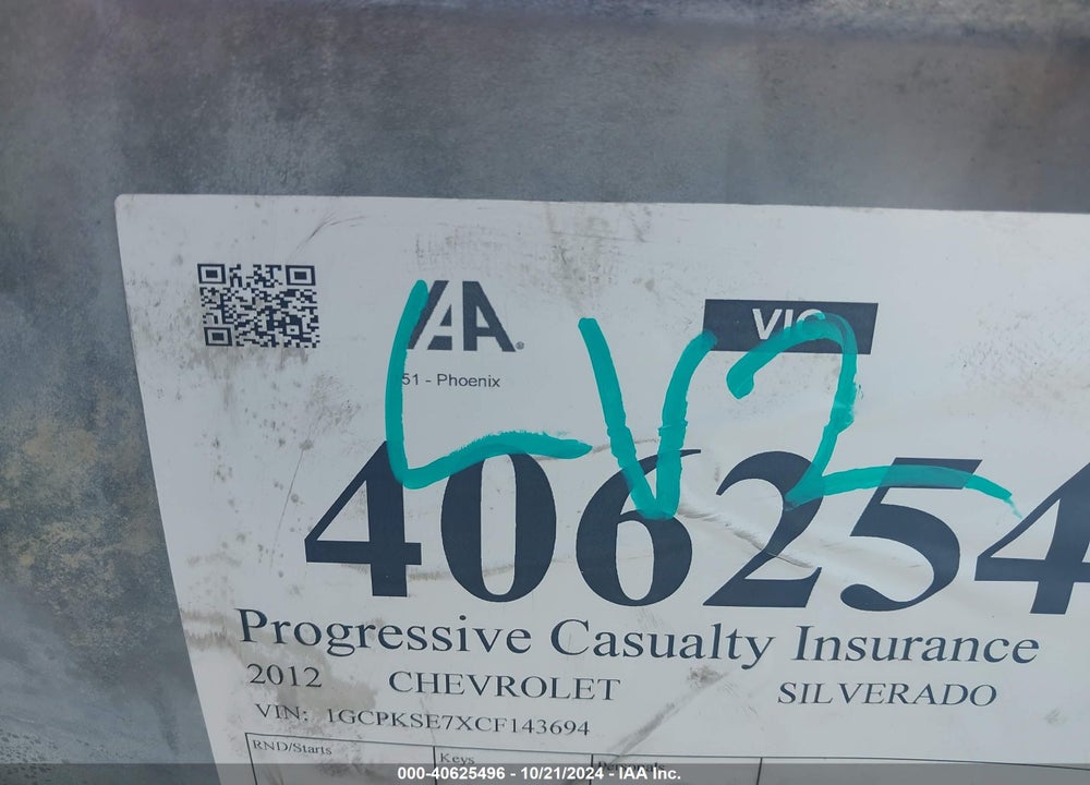 2012 CHEVROLET SILVERADO 1500 LT VIN: 1GCPKSE7XCF143694