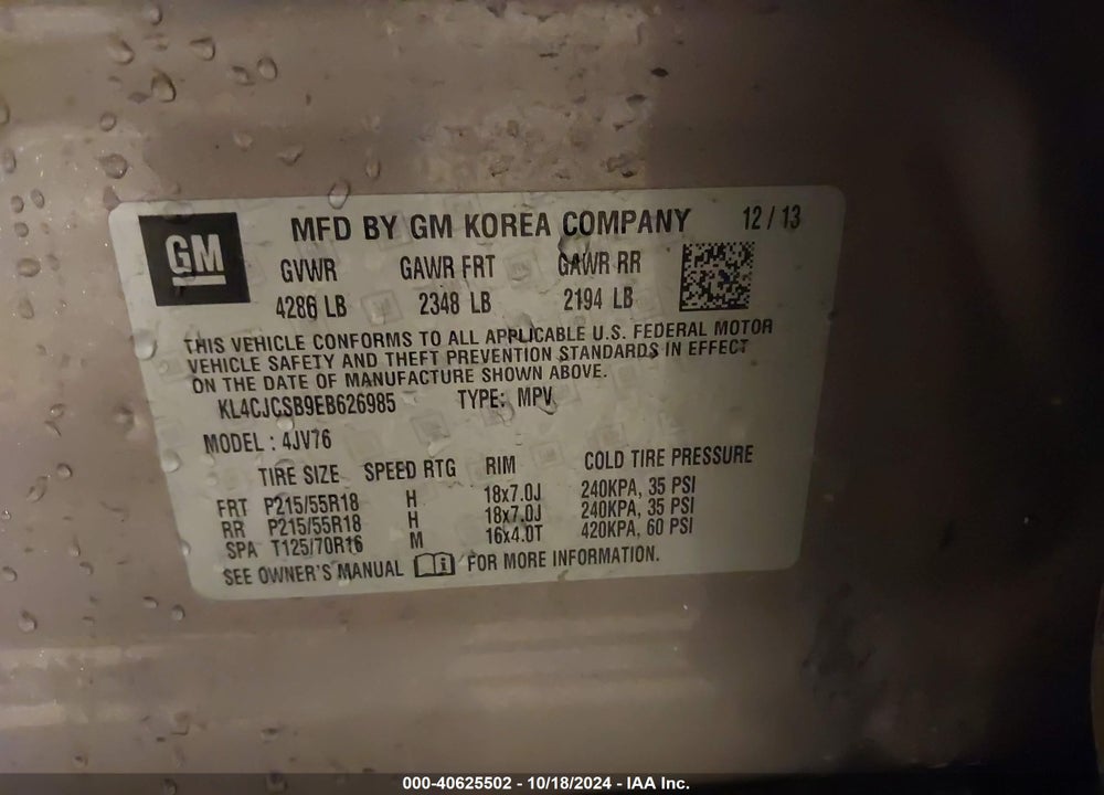 2014 BUICK ENCORE LEATHER VIN: KL4CJCSB9EB626985